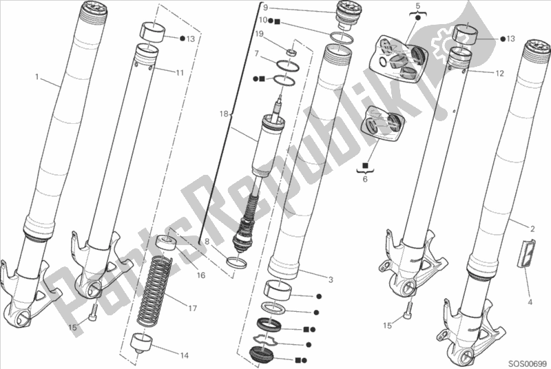 Todas as partes de Garfo Dianteiro do Ducati Superbike 959 Panigale ABS 2017